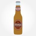 Beer bottle with label isolated on white background. Colorful vector illustration. Flat design. Royalty Free Stock Photo